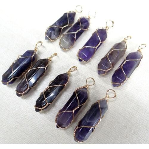 24pcs Hot sell Natural stone amethyst tiger eye Opal crystal Quartz charm Pendants for diy Jewelry making necklaces Accessories