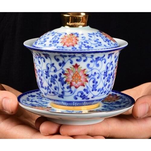 150ml Chinese Exquisite Enamel Ceramic Gaiwan Travel Teacup Handmade Tea Tureen Bowl Household Porcelain Teaware Drinkware Gifts