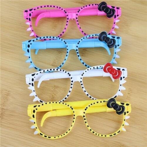 Lots 4pcs Glasses Frame Kittens Bowknot Cartoon Kawaii Ballpoint Pen Children Gift
