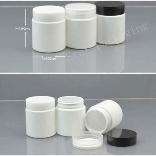 50pcs 50g Superior quality white cream box DIY small jar plastic bottle empty cosmetic containers powder bottle