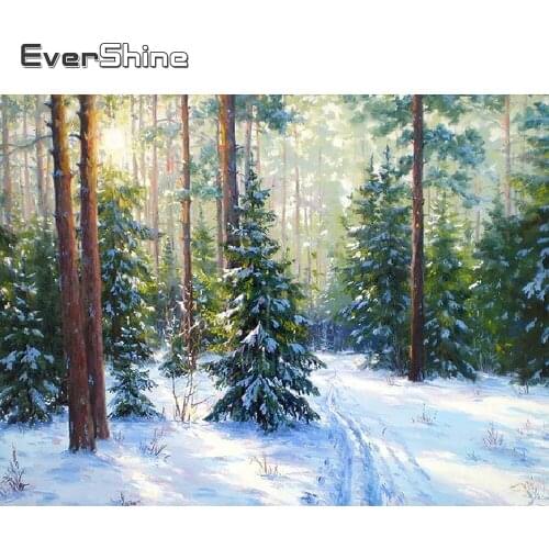 EverShine Diamond Embroidery Landscape Bead Needlework Diamond Painting 5D Winter Forest Picture Of Rhinestones Wall Art