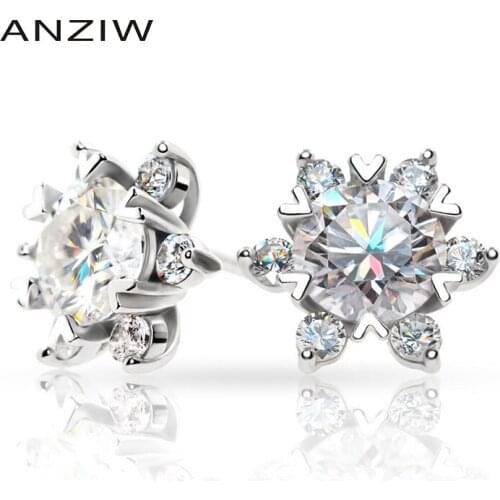 ANZIW Real 0.8 Carat D Color Moissanite Stud Earrings For Women Top Quality 100% 925 Sterling Silver Sparkling Wedding Jewelry