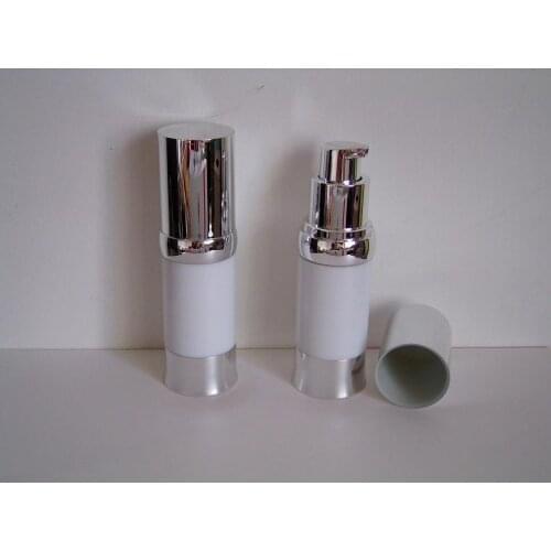 20ml airless plastic lotion bottle with airless pump with shiny silver lid and bottom base for serum/lotion/emulsion/foundation