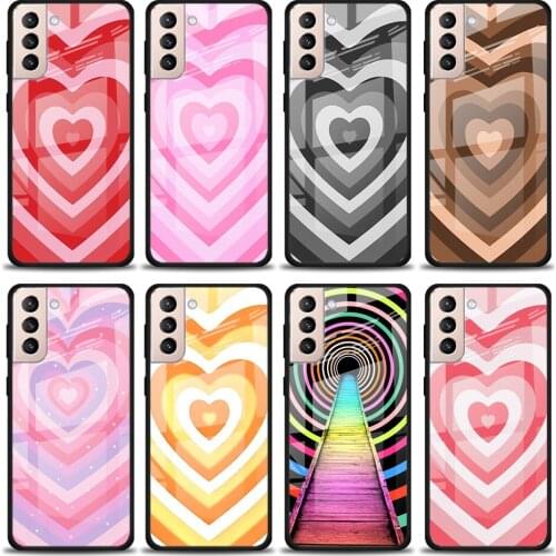 Pink Heart Circle Tempered Glass Cover For Samsung Galaxy S21 Plus Ultra M21 M31 M51 A52 A72 Phone Case Coque