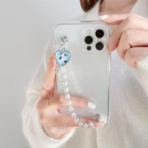 Love Heart Cows Chain Phone Case For iphone 12Pro Mini 11 6 7 8 plus X XR XS Max SE Soft Fashion Bracelet Clear Protective Cover
