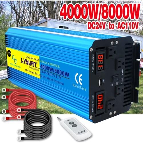 8000W Peak Power Pure Sine Wave DC 12V - AC 220V Solar Power Inverter With 3.1A USB Dual LED Display EU Socket for Car Home