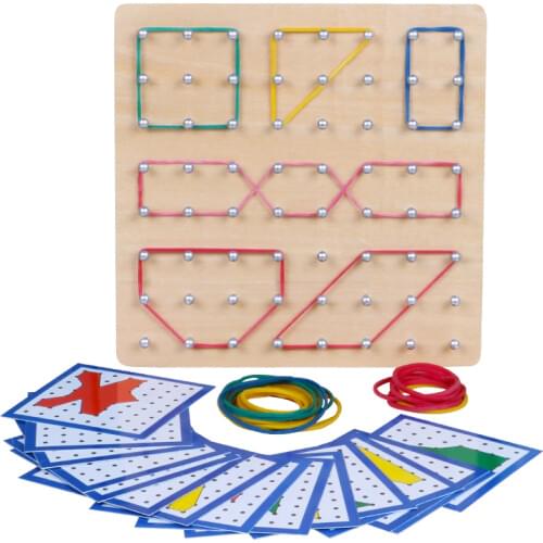 Wooden toy Montessori Geometric Nail Board Creative Graphics Rubber Tie Nail Boards Toys for Children Educational Gifts