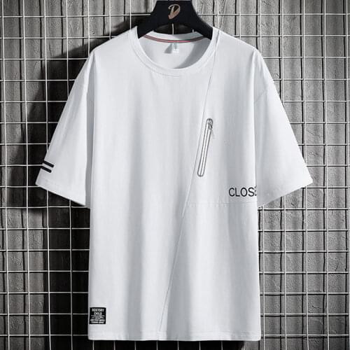 Plus Size Summer Oversized Mens T-shirts Streetwear Fake Pockets Harajuku Cotton T Shirt Men Short Sleeve Casual Tops Tees 8XL