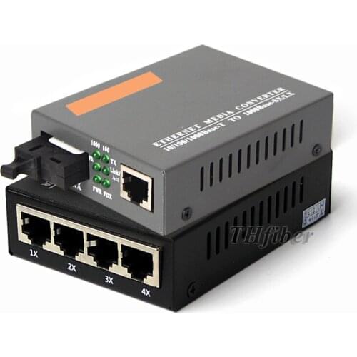 Gigabit Fiber Optical Media Converter 10/100/1000Mbps 1 RJ45 1 SC ; 4 *RJ45 1 SC Fiber Transceiver Single mode Single fiber