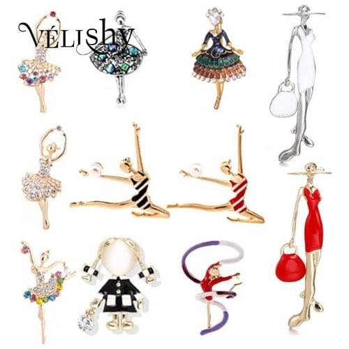 Exquisite Multicolor Crystals Pretty Flower Skirt Ballet Dancer Ballerinas Brooch Women Girls Gift Pins Broach