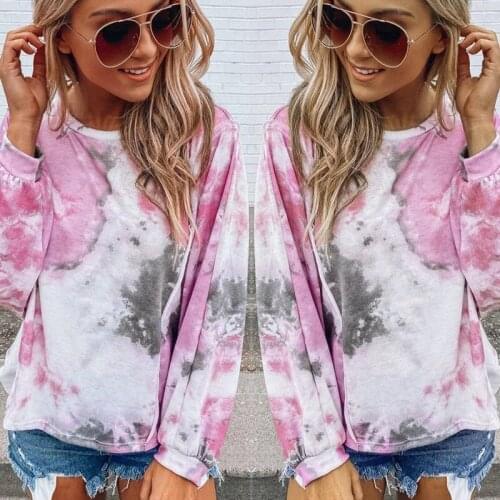 Kili Women Tie Dye Print Sweatshirt Long Sleeve O Neck Loose Comfortable Casual Pullover Top Female Sweatshirt