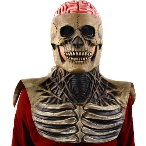 Halloween Skull Mask Full Head Helmet With Movable Jaw Horror Party Scary Bloody Brain Latex Skull Masks