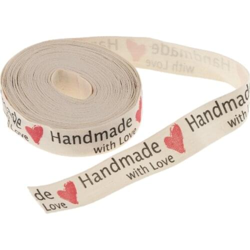 15mm 5 Yards Hand Made with Love Cotton Ribbon Belt Roll Gift Wrap DIY Sewing Accessories