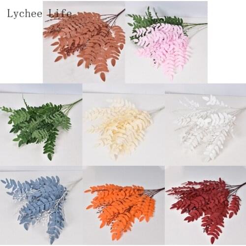 Lychee Life Locust Tree Leaves Green Plant Artificial Silk Leaf Plastic Fake Flowers For Wedding Home Decoration Supplies