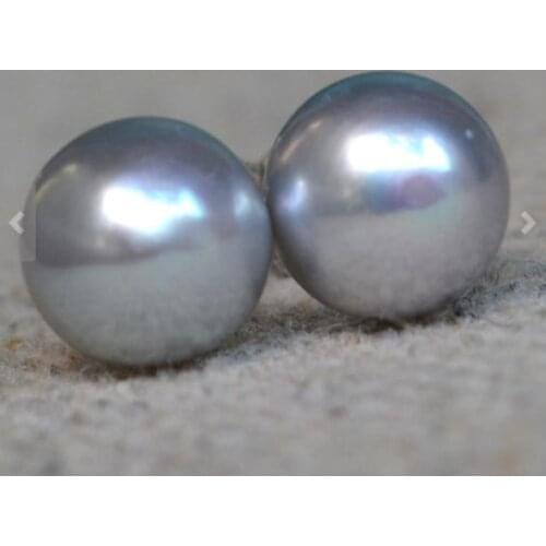 Favorite Pearl Earring 7.5MM Top Quality Gray Freshwater Pearl Silver Stud Earring Wedding Bridesmaid Fine Jewelry Women Gift
