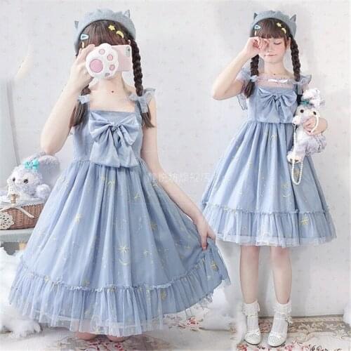 Cute Lolita Dress Girls Bowknot Princess Tea Party Sling Sleeveless Vestidos Female Japanese Sweet Kawaii Jsk Loli Straped Dress