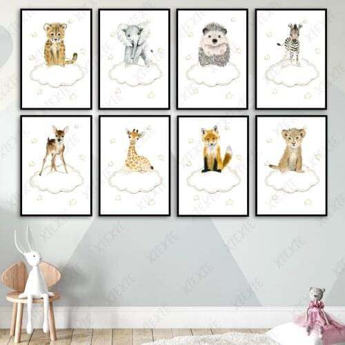 Cute Animal Baby Poster Cloud Dream Canvas Painting Art Wallpaper Craft Nordic Style for Bedroom Decoration Print Picture