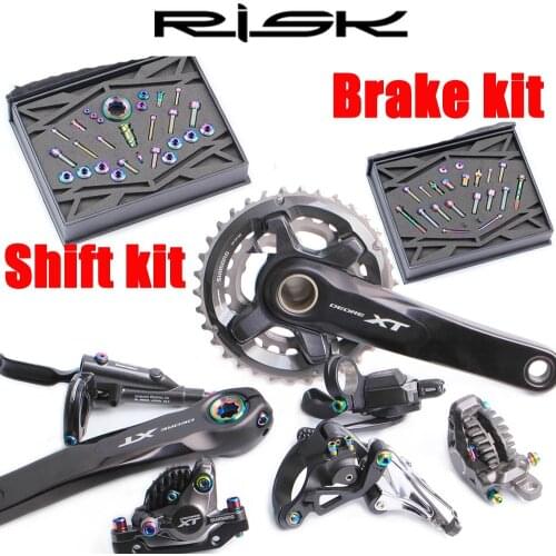 RISK Titanium Mountain Bicycle Shift Bolts Set MTB Bike Oil Disc Brake Screw Kits For Shimano M7000 XT M8000 Brake/Derailleurs
