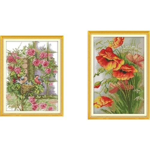 2 Set DIY Handmade Needlework Cross Stitch Set Embroidery Kit 14CT Cross-Stitching Home Decoration, 33X50cm & 35X45cm