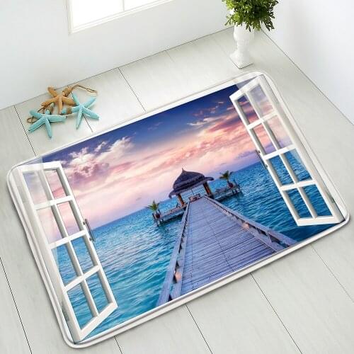 3D Ocean Window View Non-Slip Bath Mat Animals Birds Indoor Absorbent Floor Mats Bedroom Kitchen Doormat Washable Home Carpet