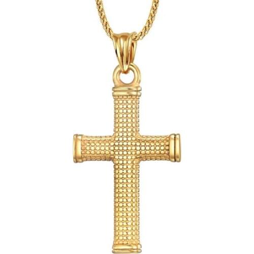Stainless Steel Gold Christ Cross Jesus Pendant Necklace Mens Punk Rock Jewelry Gift For Him with Chain