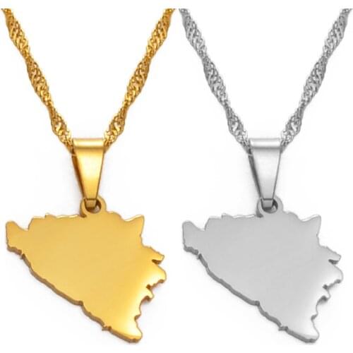 Anniyo 1.8CM Small Size Bosnia and Herzegovina Map Pendant Necklaces Women Girls Charm Bosna Hercegovina Maps Jewelry #147021