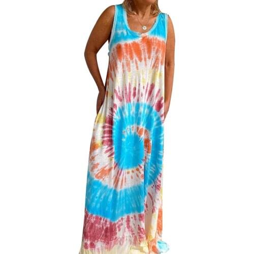 Summer Women Dress Tie-dye Printed Long Maxi Dress Bohemian Style Loose Dresses Female Holiday Party Clothes Woman Sundress