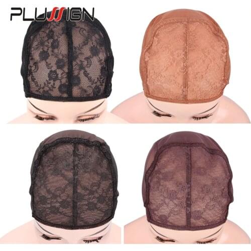 Plussign Best Easy Cap 5Pcs/Lot Wig Cap For Weave Brown Lace Wig Cap Hair Weaving Nets Double Lace Net For Wig Making