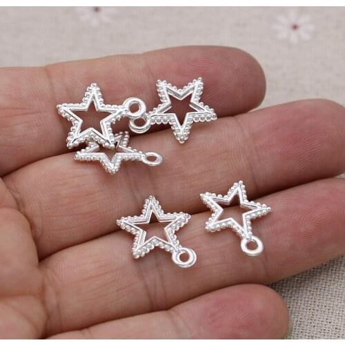 40pcs Silver Plated Star Charms Pendants for Jewelry Making Bracelet DIY Accessories 17x15mm