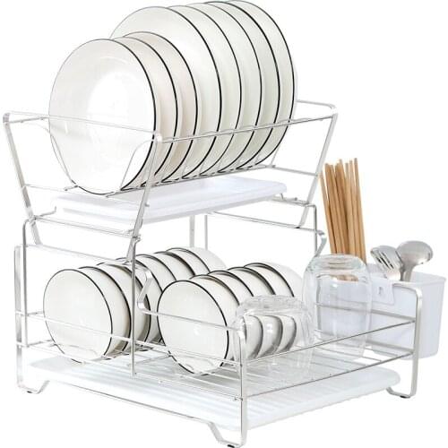 Stainless steel double drain bowl Dish rack Knife, fork and chopsticks cage Kitchen multifunctional shelf