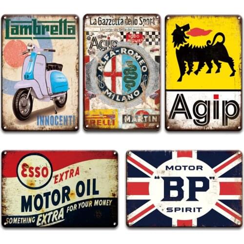 HOT ROD ESSO MOTOR OIL VESPA Metal Sign Vintage BP Champion Pin-up Poster Tin Signs Retro Garage Shop Home Wall Art Decor