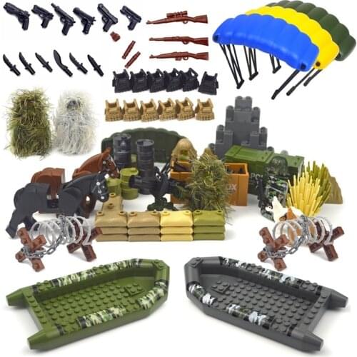 PUBG scene series bricks Swat Weapon Soldier Guns Fence Ghillie Suits WW2 Army MOC Parts Building Block Military Accessories