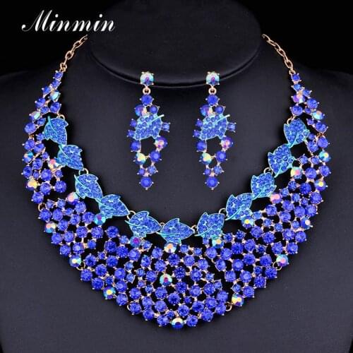 Minmin Luxury Wedding Bridal Jewelry Set Engegament Prom Necklace Earrings Set for Women Statement Big Crystal Jewelry Set TL392