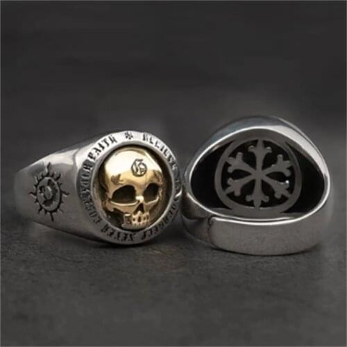 Silver Color Gold Heavy Sugar Pirate Skull Ring Mens Hip Hop Men Biker Steam Punk Motorcycle rings Jewel Wholesale