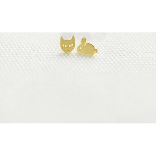 Animal shapes cat and mouse stud earrings silver color stud earrings for women