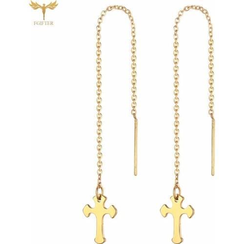 Christian Cross Pendant Ear Line Women Statement Long Tassel Chain Dangling Drop Earrings Fashion Ladies Accessories