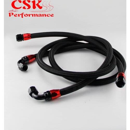 55" / 63" 10AN Stainless Steel Braided Oil Filter Hose Oil Fuel Line + Fittings Black / Silver