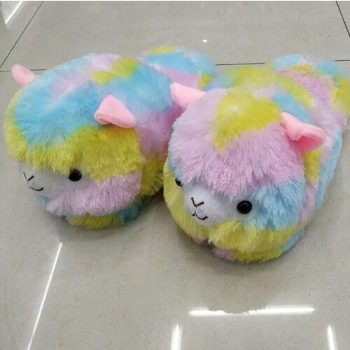 Cute Cartoon Alpaca Indoor Winter Girls Slippers Warm Non-slip Floor Cozy Soft Plush Home Slippers Big Size Women Slippers 2021