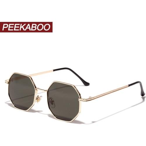 Peekaboo women vintage sunglasses men metal gold green brown 2019 male octagonal sun glasses for ladies polygon uv400