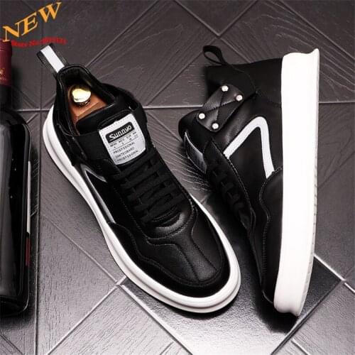 White Leather Men Casual Shoes Height Increasing flat Loafers hip hop Skateboard Shoes Chaussure Homme