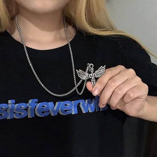 Angel Vintage Mens INS Casual Fashion Myth Necklace Unisex Couple Hip Hop Gothic Punk Street Female Harajuku Necklace