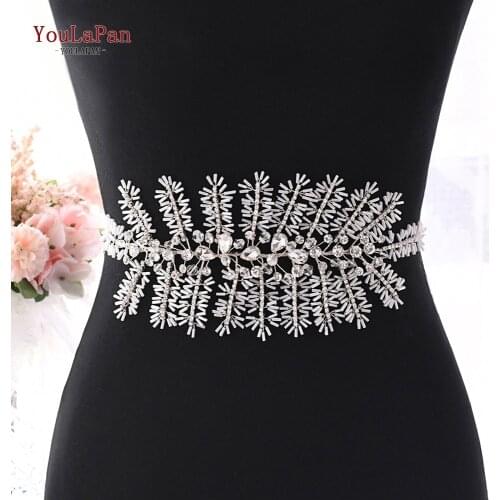 YouLaPan SH247-S beaded bridal belt rhinestone belts for women silver sequin belt skinny jeweled belt wedding sash bridal belts