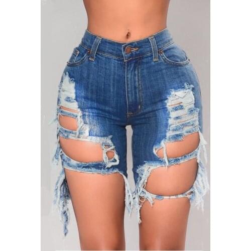2020 Summer Women Big Hole Beggar Stretch Denim Shorts Ripped Distressed High Waist Demin Jeans Female Street Style Short Jeans