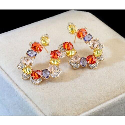 CINDY XIANG Fashion Shine Cubic Zircon Stud Earrings Geometric Hollow Earing For Women Girls Party Engagement Jewelry Good Gifts