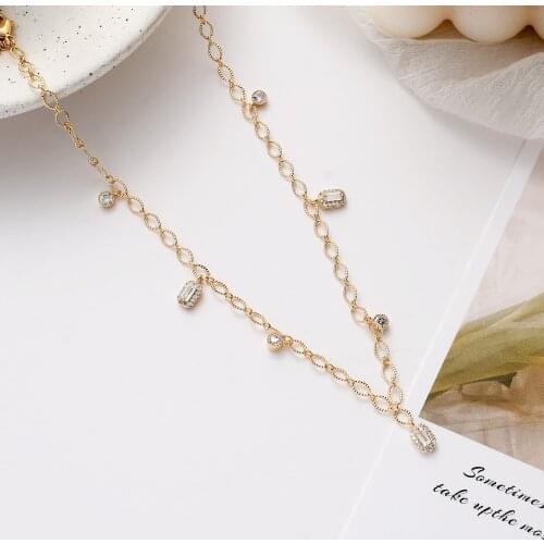 Womens Fashion Hollow Link Chain Choker Cute Geometric Design Zircon Necklace Tassel Choker Party Anniversary Birthday Gift