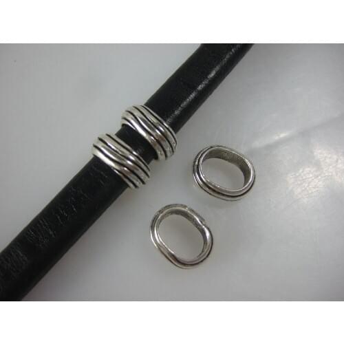 10PCS 11x8mm Oval Striped Slider Spacer Beads For Thick Licorice Leather