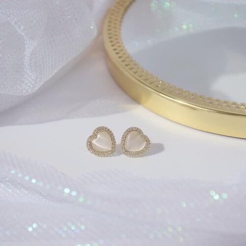 14k Real Gold Plated Fashion Jewelry French Luxury Micro-inlaid Zircon Opal Love Earrings for Woman High-qualitydaily Earring