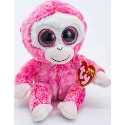 15CM Ty Beanie Ruby Big Glitter Eyes Pink Monkey Medium Cute Animal Collectible Doll Birthday Gift Soft Stuffed Plush Toy Kids