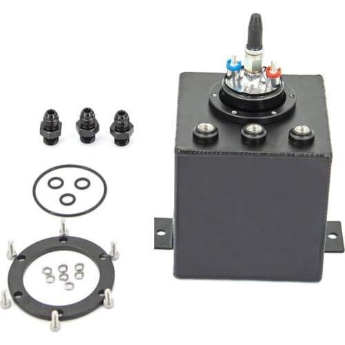2L BLACK BILLET ALUMINUM FUEL SURGE TANK / SURGE TANK + HIGH QUALITY EXTERNAL 044 FUEL PUMP FST2L-044