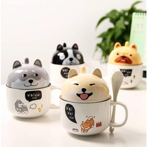 350ml Kawaii Shiba Inu Mug Cute Cartoon Ceramics Mug With Lid and Spoon Coffee Milk Tea Mugs Breakfast Cups Drinkware Gifts